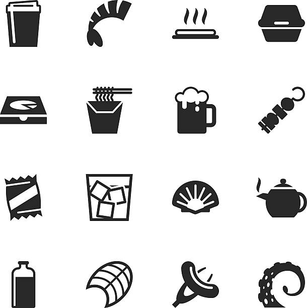 Food and Drink Silhouette Icons | Set 4 Food and Drink Silhouette Icons Set 4 Vector EPS10 File. pasta silhouettes stock illustrations
