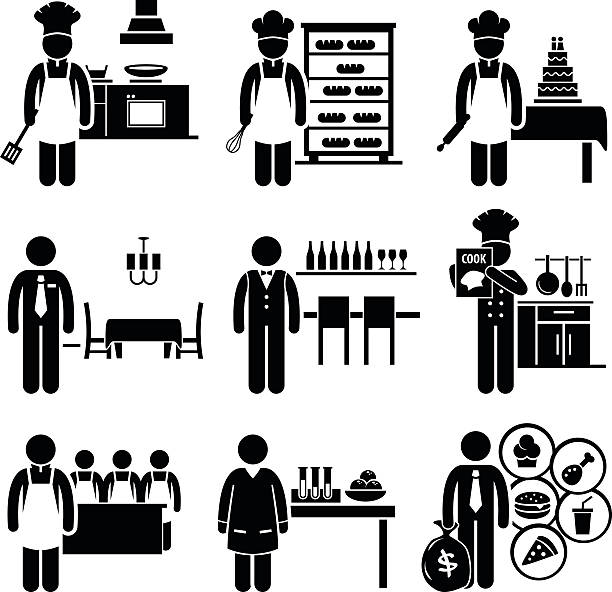 Food Culinary Jobs Occupations Careers A set of pictograms showing the professions of people in food and culinary industry. cooking silhouettes stock illustrations