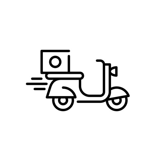 illustrations, cliparts, dessins animés et icônes de logo d'icône de vélo de livraison de nourriture - scooter