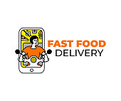 Food delivery by scooter in smartphone, sushi, pizza and burger, home delivery, design. Transport, food and online shopping, vector design and illustration