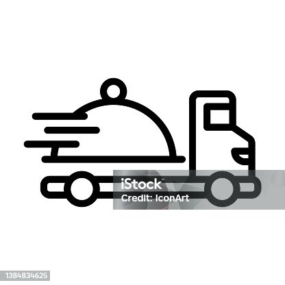 istock food delivery icon from general collection. Thin linear food delivery, delivery, food outline icon isolated on white background. Line vector food delivery sign, symbol for web and mobile. 1384834625