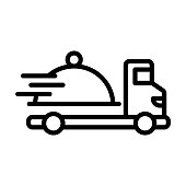 istock food delivery icon from general collection. Thin linear food delivery, delivery, food outline icon isolated on white background. Line vector food delivery sign, symbol for web and mobile. 1384834625