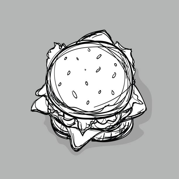 stockillustraties, clipart, cartoons en iconen met voedsel hamburger instellen tekening afbeelding illustreren objecten - plate hamburger