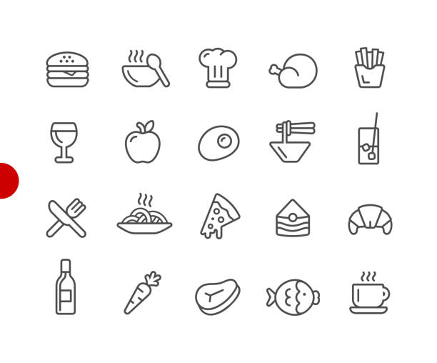 Food Icon Set 1 of 2 // Red Point Series Vector line icons for  your digital or print projects. pasta icons stock illustrations