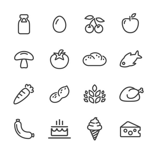 Food Icons - Line Series Food, Fruit, Vegetable, Meat, cheese clipart stock illustrations
