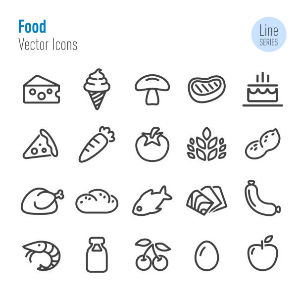 Food Icons - Vector Line Series Food, meat, vegetable, turkey cupcake cake stock illustrations