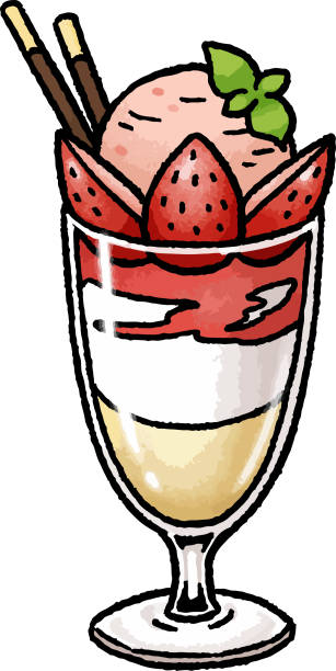 illustrations, cliparts, dessins animés et icônes de [matériel d’illustration alimentaire] illustration vectorielle dessinée à la main du parfait de fraise - verrines