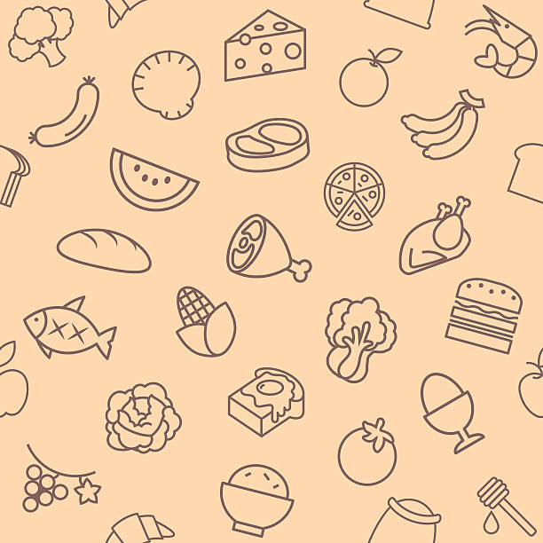 food Seamless pattern elements and background food Seamless pattern elements and background supermarket patterns stock illustrations