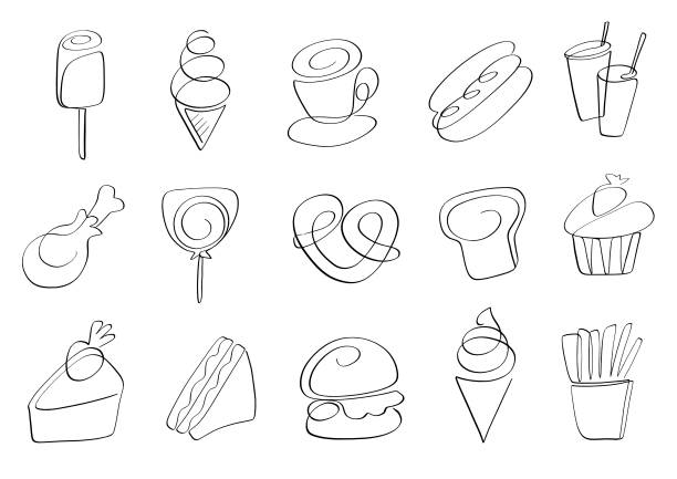 food snack mono line drawing vector illustration vector art illustration