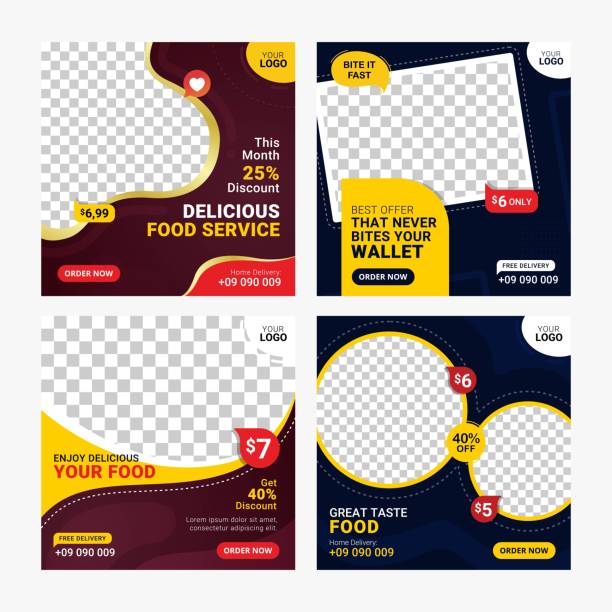Food social media banners post template set Food social media banners post template set cheese borders stock illustrations