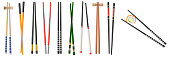 Food sticks set, kitchen chopsticks and eating utensils. Realistic chinese and Japanese chop sticks for eating East Asian food. Vector illustration