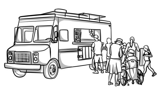 Food Truck Customers Food truck and customers ordering a meal small business saturday stock illustrations