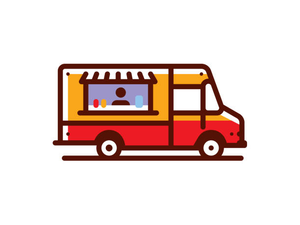 ilustraciones, imágenes clip art, dibujos animados e iconos de stock de camión de comida - food truck