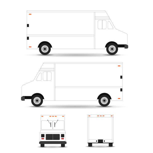 Food truck vector template outline stroke isolated on white background. Can be used for corporate identity and branding design. vector art illustration