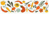 Food  vector border frame of Flat hand drawn vegetables background for Vegan, farm, eco design