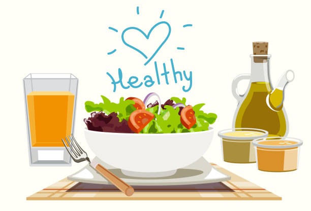 ilustraciones, imágenes clip art, dibujos animados e iconos de stock de alimentos que ayudan a la salud. dieta para la vida. - healthy dinner