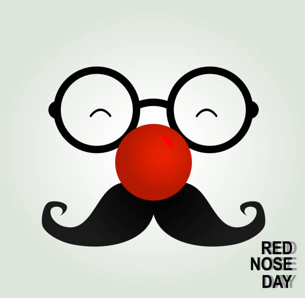Fool clown glasses and red nose. vector art illustration