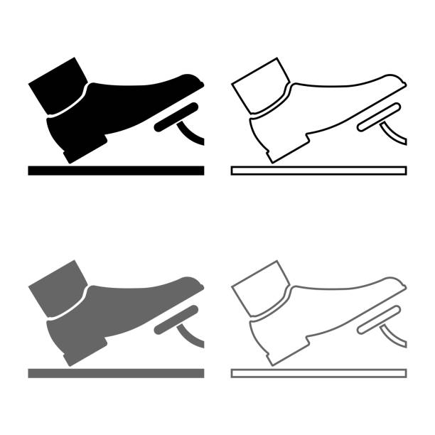 Foot pushing the pedal gas pedal brake pedal auto service concept icon set grey black color illustration outline flat style simple image Foot pushing the pedal gas pedal brake pedal auto service concept icon set grey black color vector illustration outline flat style simple image brake stock illustrations