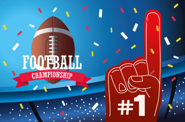 football american football sport lettering with balloon and glove in stadium vector art illustration