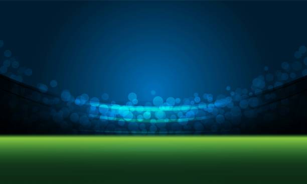 ilustrações de stock, clip art, desenhos animados e ícones de football arena field with bright stadium lights vector design vector illumination - soccer night