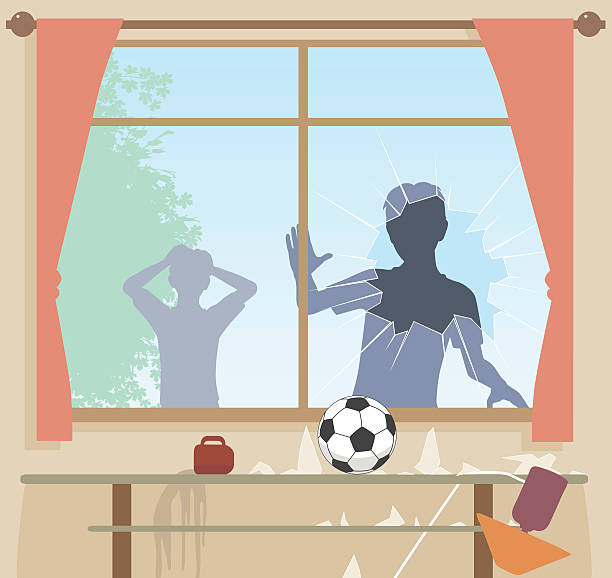 ilustrações de stock, clip art, desenhos animados e ícones de fracturas janela de futebol - amigos jogo futebol