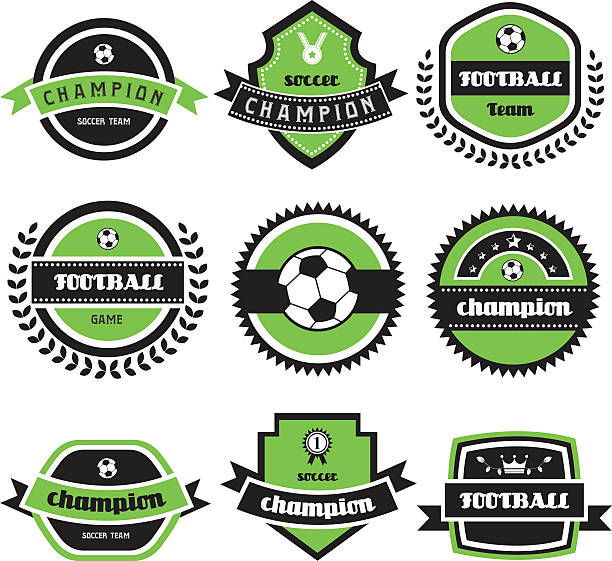 football champion  labels labels set of retro football champion soccer borders stock illustrations