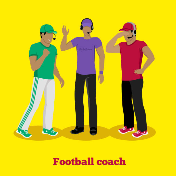 football coach konzept flache design - fußball trainer kinder stock-grafiken, -clipart, -cartoons und -symbole