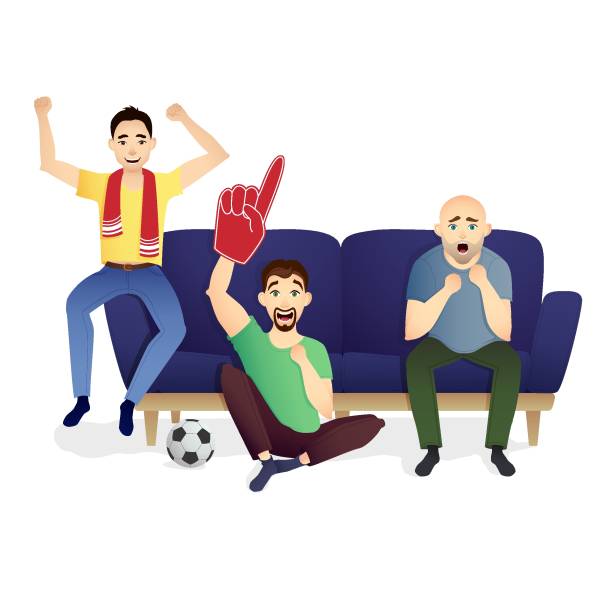 ilustrações de stock, clip art, desenhos animados e ícones de football fans - amigos jogo futebol