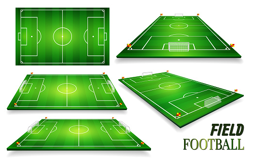 Football field, soccer field set. Perspective vector illustration. EPS 10. Room for copy