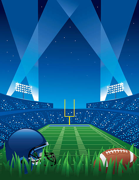 Football Game Stadium, lights, helmet and football american football field stadium stock illustrations