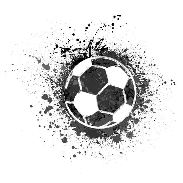 Football grunge background White grunge and dots football with ink blots and splashes classic black white soccer ball clip art stock illustrations