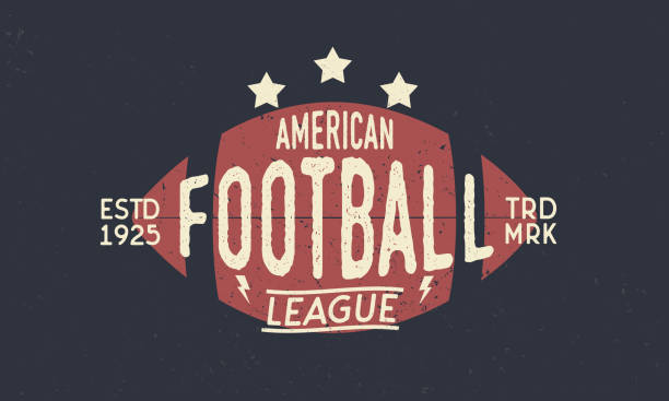 Football league symbol. American Football ball. Trendy retro symbol. Vintage poster with text and ball silhouette. Template. Vector Illustration Vector illustration american football sport stock illustrations
