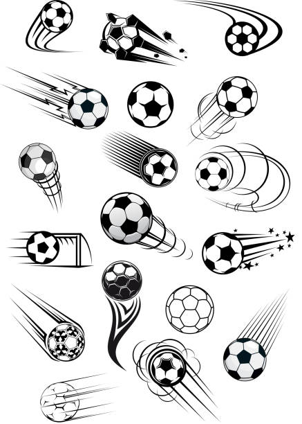 football or soccer ball symbols in black and white colors - 足球 球 幅插畫檔、美工圖案、卡通及圖標