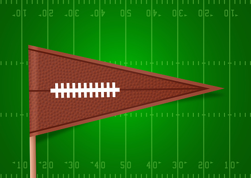 Football field sports college team or school or tailgating celebration pennant flag with copy space.