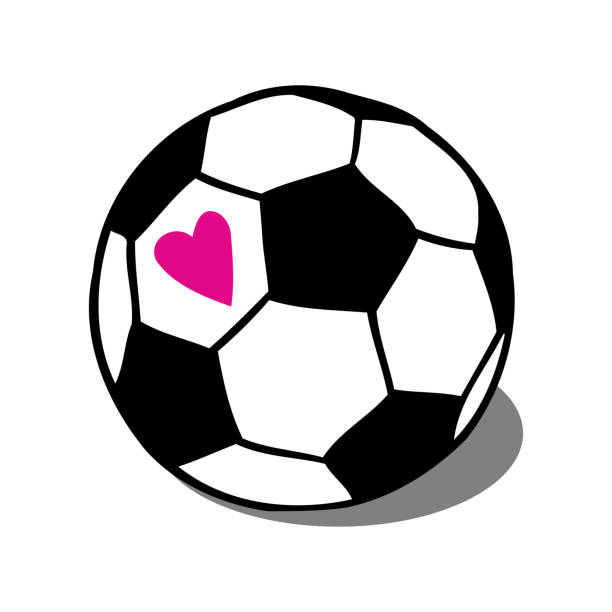 Football, soccer ball illustration I love soccer, football ball with pink heart vector illustration isolated over white. Sport game equipment. pink soccer balls stock illustrations
