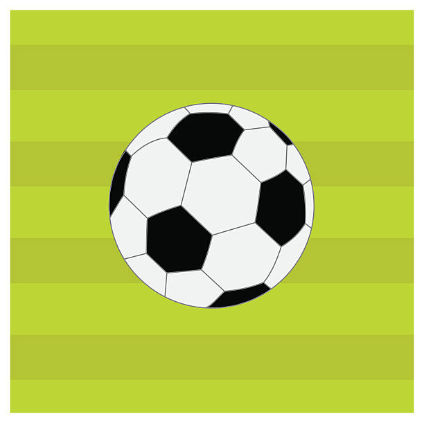 Football soccer ball on green grass field background. Flat design Football soccer ball on green grass field background. Flat design style. Vector illustration background of a classic black white soccer ball stock illustrations