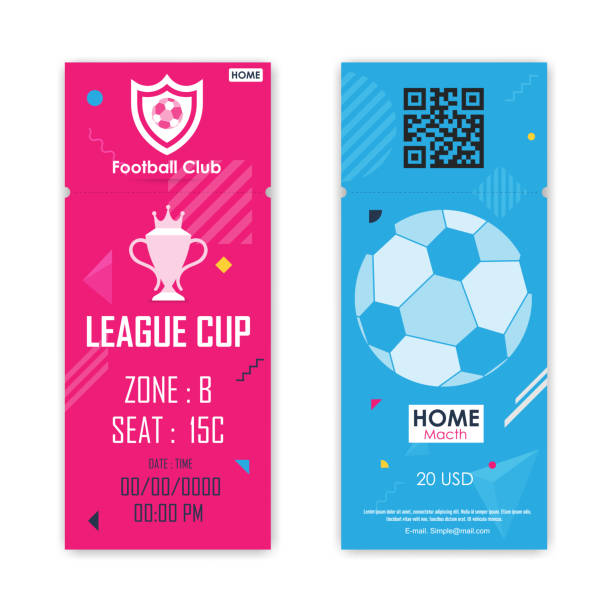 Football, Soccer ticket card pink and blue color modern pattern element for graphic design. Vector illustration Football, Soccer ticket card pink and blue color modern pattern element for graphic design. Vector illustration pink soccer balls stock illustrations