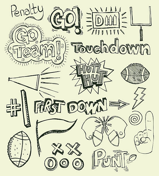 Football, Team Sport Doodles Football, Team Sport Doodles. Doodle illustrations of a American football sayings and equipment. Color changes a snap. Compound paths. Check out my "American Football Vector" light box for more. defending sport stock illustrations