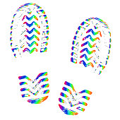 Footprint of shoes, isolated silhouette vector. Trace sole imprint, colorful, rainbow. Footstep, footwear
