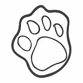 Footprint pet. Paw prints. Dog or cat vector, icon. Foot puppy isolated on white background. Black silhouette paw. Cute shape paw print. Walks for design. Animal track. Trace foot dog