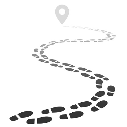 Footprint trail. Footstep walking snow trace. Footpath road away in perspective isolated vector illustration. Trail trace to point, track human foots