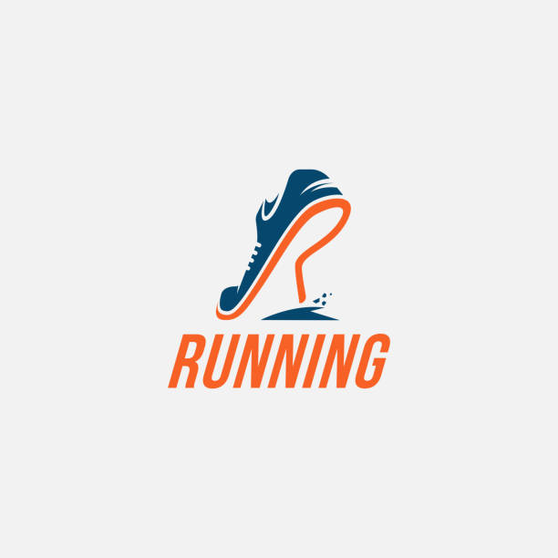 r for run logo-symbol / lauflogo - sportschuh stock-grafiken, -clipart, -cartoons und -symbole
