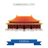 Forbidden City imperial palace from Ming to Qing dynasty in Beijing China. Flat cartoon style historic sight showplace attraction web site vector illustration. World countries cities vacation travel sightseeing Asia Asian Chinese collection.