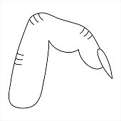 istock Forefinger. Sketch. Severed limb with sharp fingernail. Vector illustration. The gnarled limb of a witch. Part of a human hand. Halloween symbol. Outlined on an isolated white background. Doodle style. Decoration for All Saints Day. 1282449601