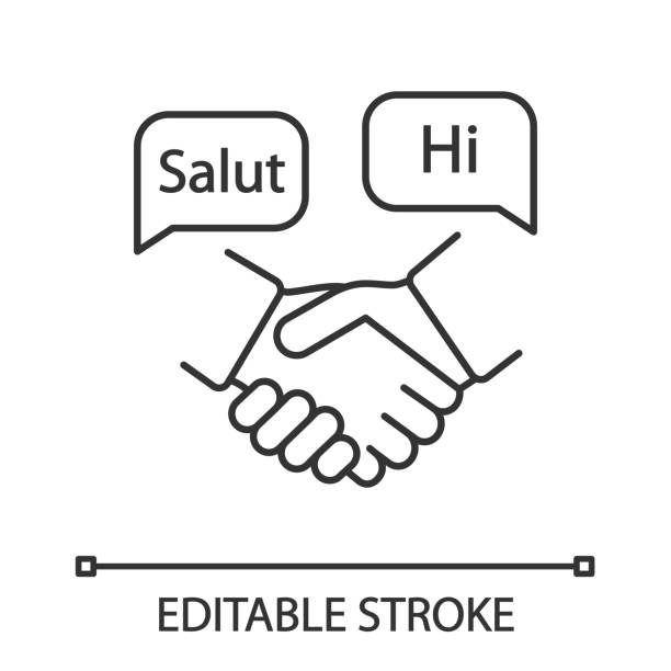 język obcy dla ikony liniowej biznesu - handshake stock illustrations
