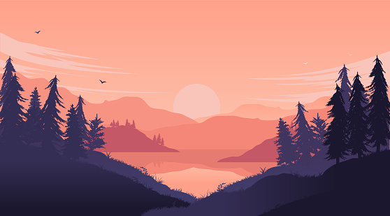 Forest and lake vector illustration