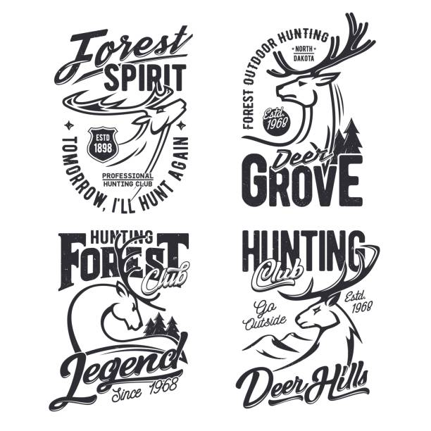 bildbanksillustrationer, clip art samt tecknat material och ikoner med forest hunting club t-shirt vector print with deer - whitetail