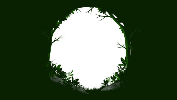 Forest nature frame circle Oval border in green colours with empty hole in middle, vector illustration. adventure borders stock illustrations