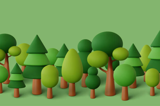 ilustrações, clipart, desenhos animados e ícones de floresta situada em fundo verde. ilustração vetorial - tree 3d