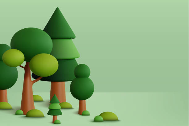 ilustrações, clipart, desenhos animados e ícones de floresta situada em fundo verde. ilustração vetorial - arvores 3d